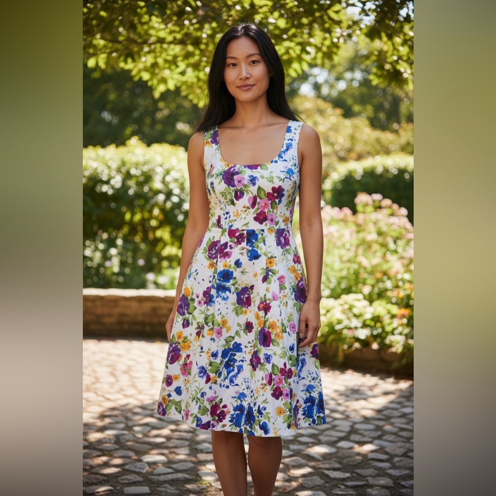 American Living Floral Fit & Flare Dress Size 10 Pockets Summer